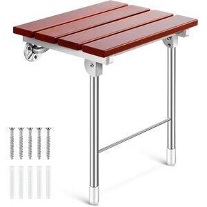 Geetery Folding Shower Seat Wall Mounted‎ 18 Inch Wood Bench w/ Legs 400 lbs